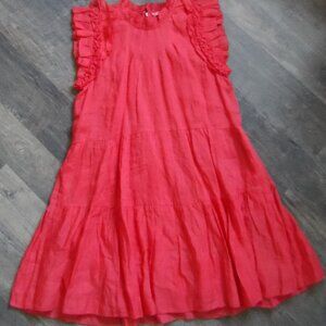 NWT Frida Solid S/Slv Tiered RuffleTunic Coral-Red Organic Cotton Sz Sm SEA NY